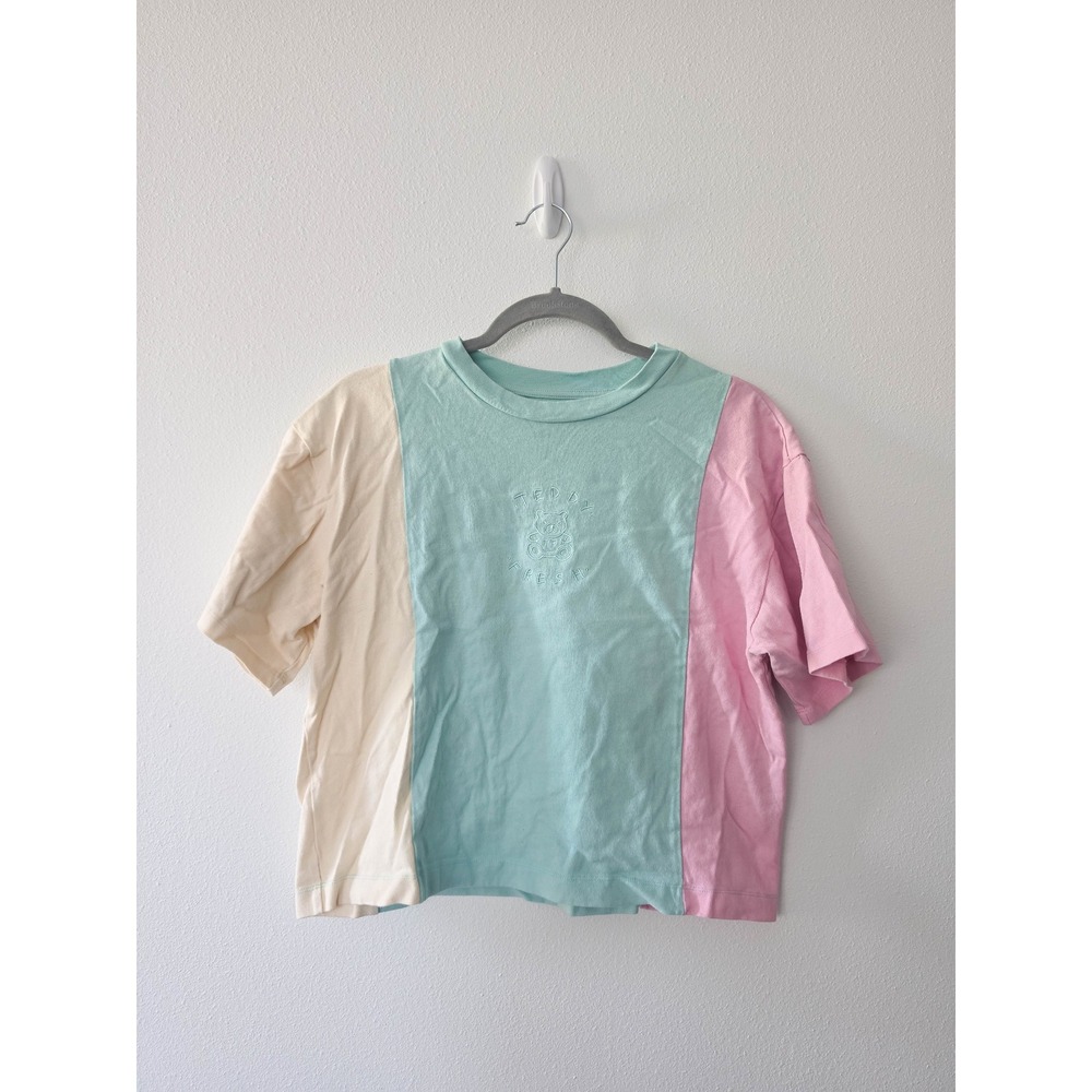 Teddy Fresh Pastel Colorblock Crop Top Embroidered Bear Logo Mint Pink Yellow M